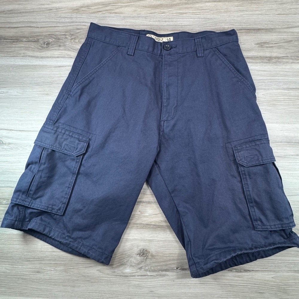 VTG Noiz Premium Jeans Mens Navy Blue‎ Cotton Cargo Shorts Size 34 Utility Y2K